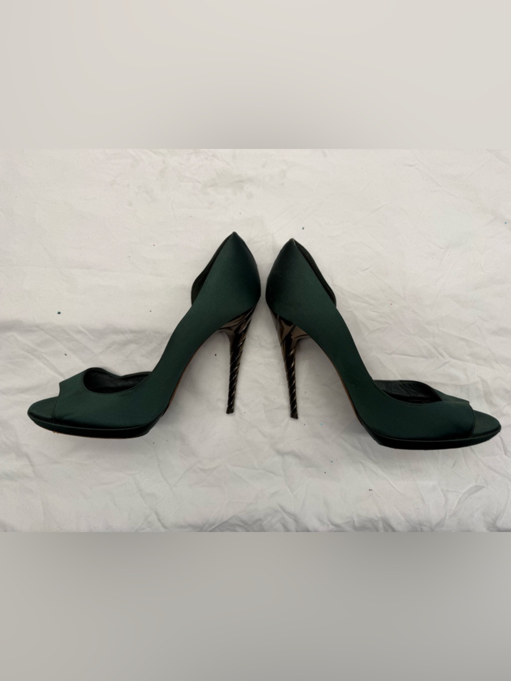 Women's Emerald Green Satin Peep-Toe Stiletto Heels